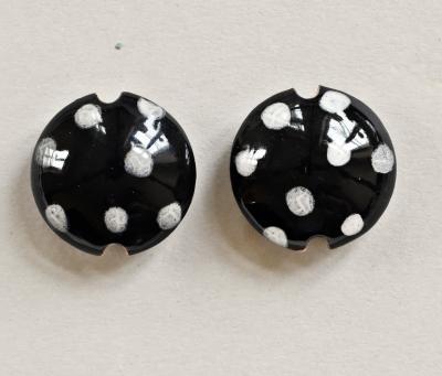 Black Lentil Bead with White Polka Dots 