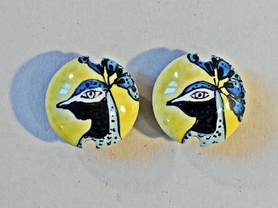 Peacocks on yellow, Lentil Beads 