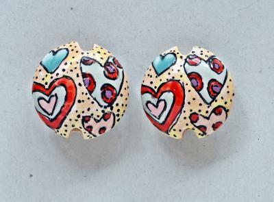 Hearts on Tan, Lentil Beads 