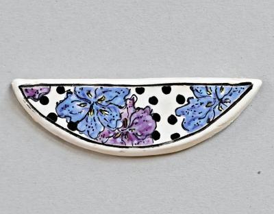 Cut Oval Pendant, Violets on Polka Dots