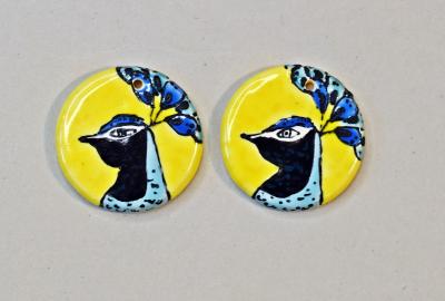 Peacocks on Yellow, Small Pendants 